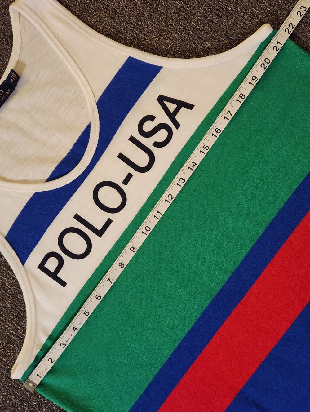 💪RARE Polo Ralph Lauren💪 - Blue/Green/Red/White Striped "Polo USA" CP-93 Tank - Picture 10 of 11